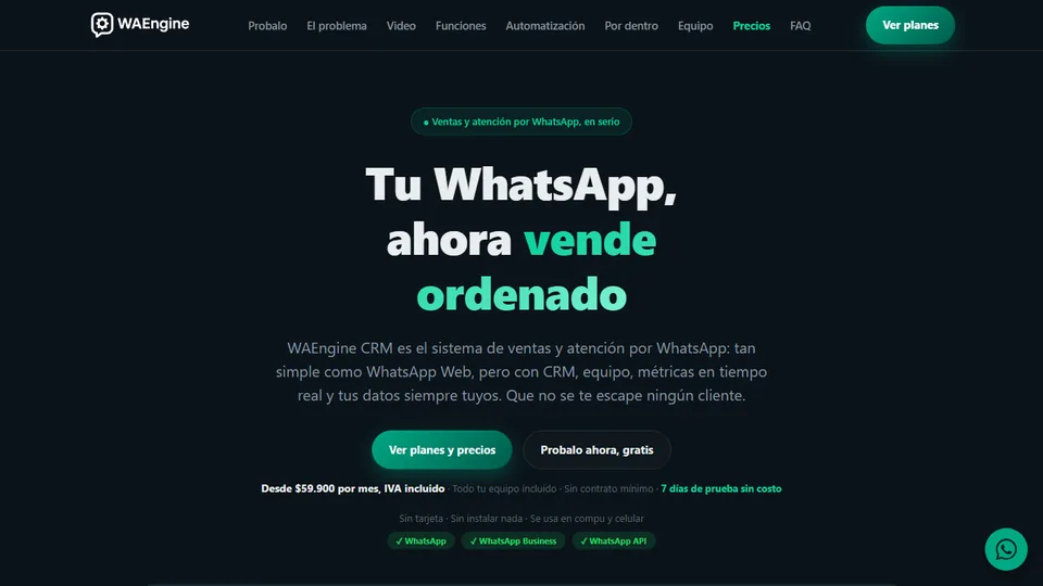 Ejemplo de landing page: CRM de WhatsApp de WAEngine