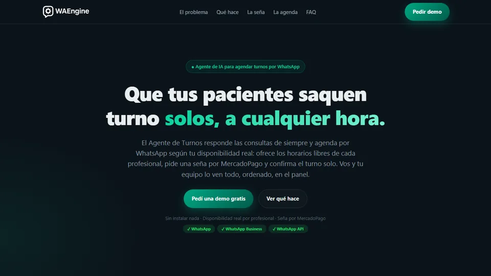 Landing del Agente de Turnos de WAEngine